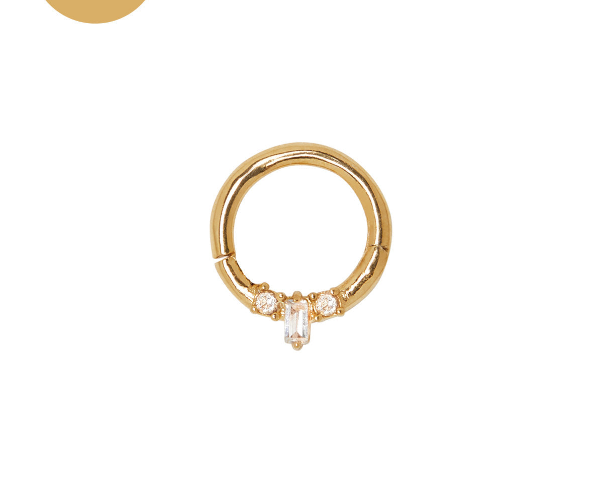 14K Solid Gold Mina Trio Gemstone Hoop | S-kin Studio Jewelry | Ethical Piercing Earrings 