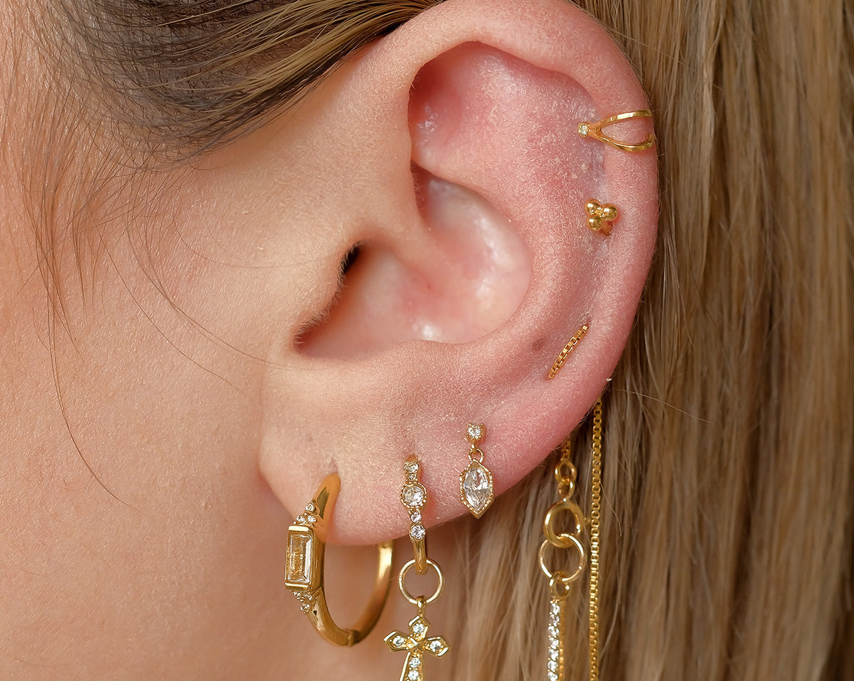 14K Solid Gold Rei Marquise Dangle Single Stud | S-kin Studio Jewelry | Ethical Piercing Earrings