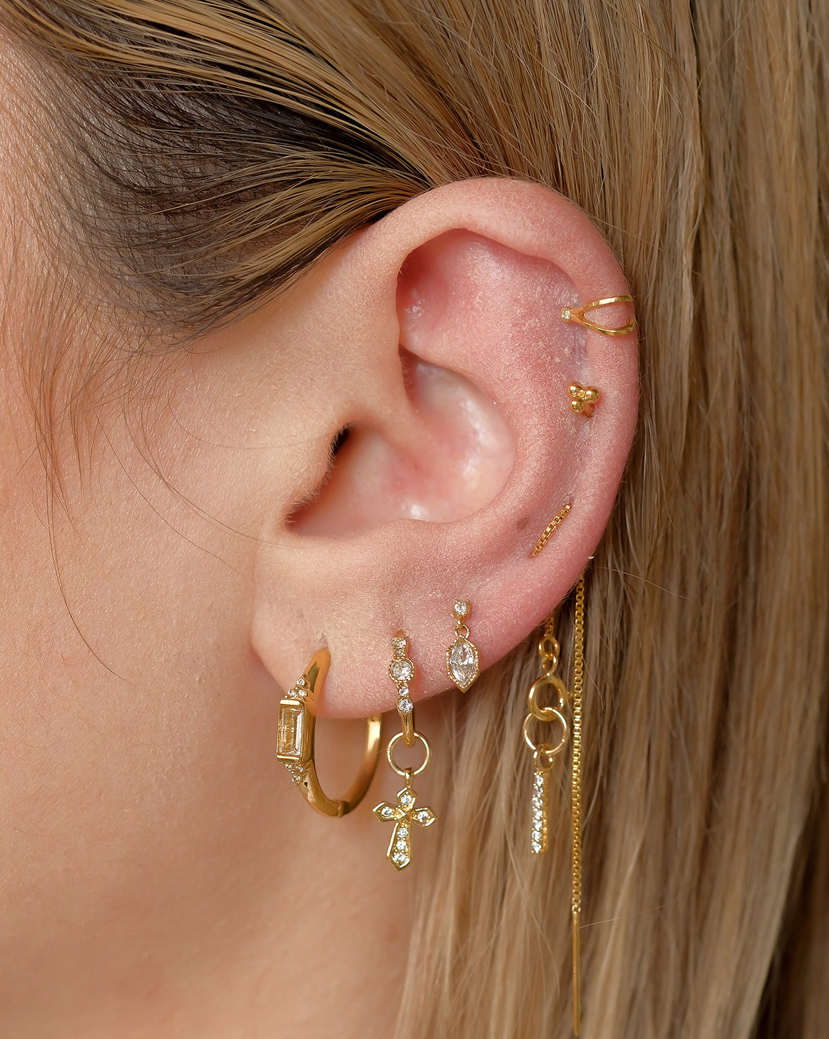 18K Gold Fill Rei Marquise Dangle Single Stud | S-kin Studio Jewelry | Ethical Piercing Earrings
