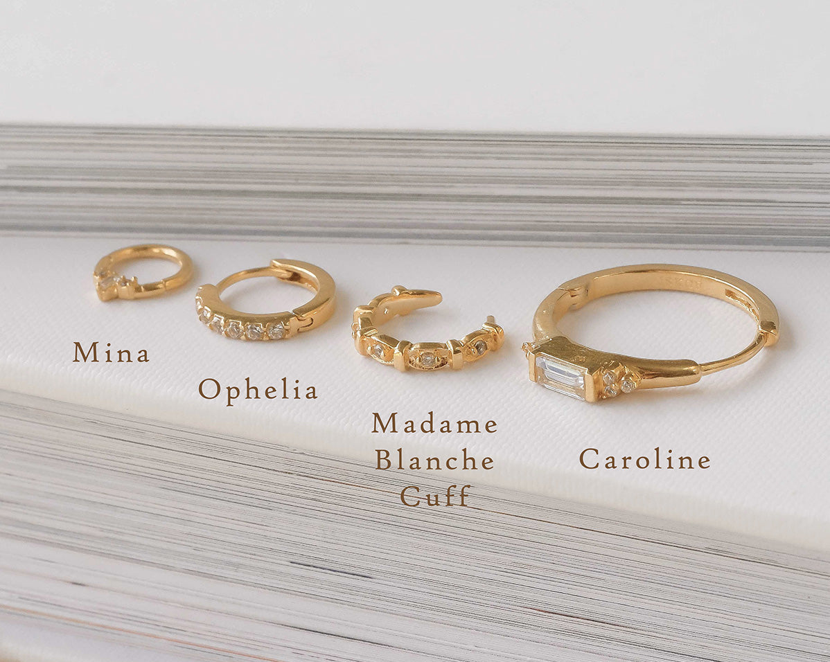 14K Solid Gold Ophelia Pave Huggie Hoop | S-kin Studio Jewelry | Ethical Piercing Earrings
