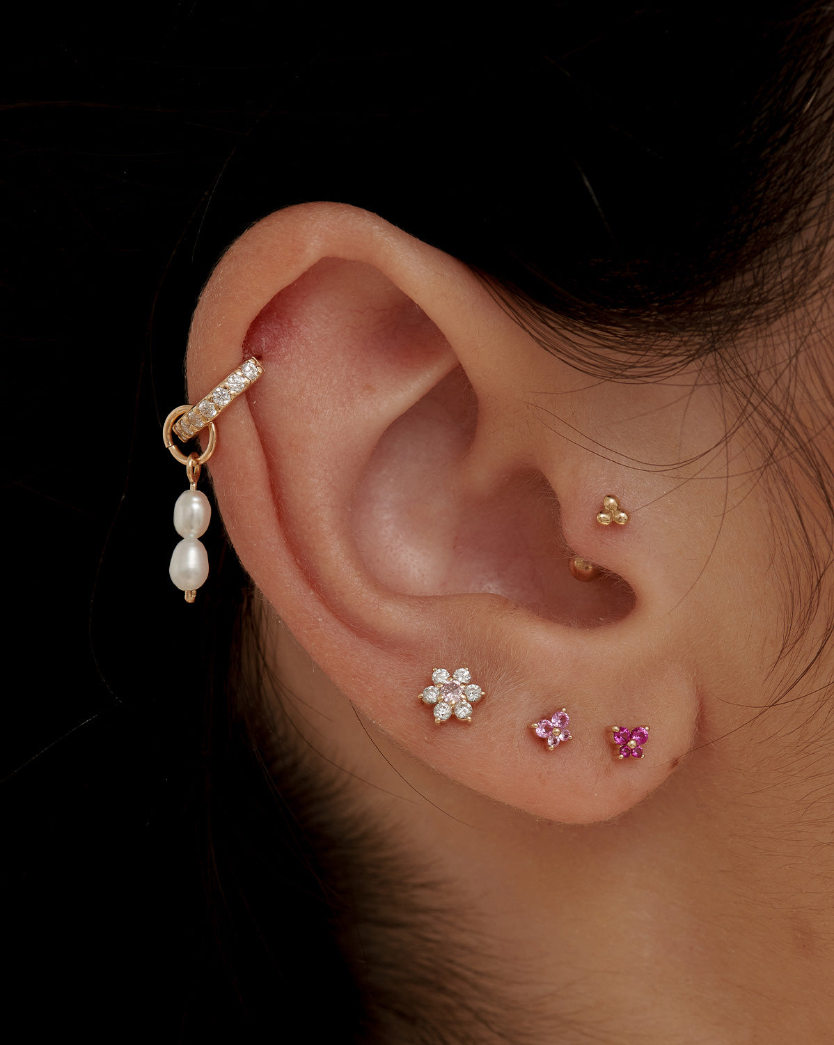 14K Solid Gold Ophelia Pave Huggie Hoop | S-kin Studio Jewelry | Ethical Piercing Earrings