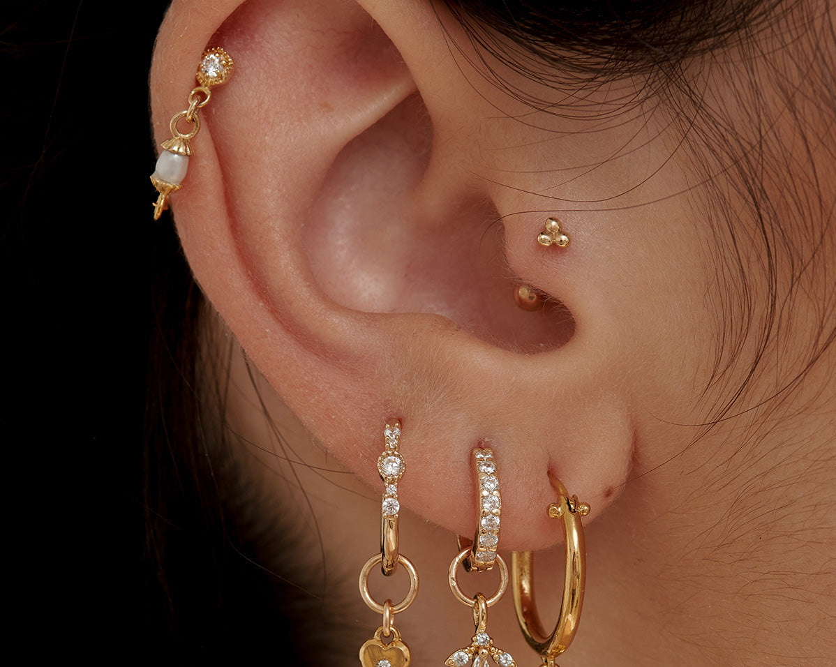 14K Solid Gold Ophelia Pave Huggie Hoop | S-kin Studio Jewelry | Ethical Piercing Earrings