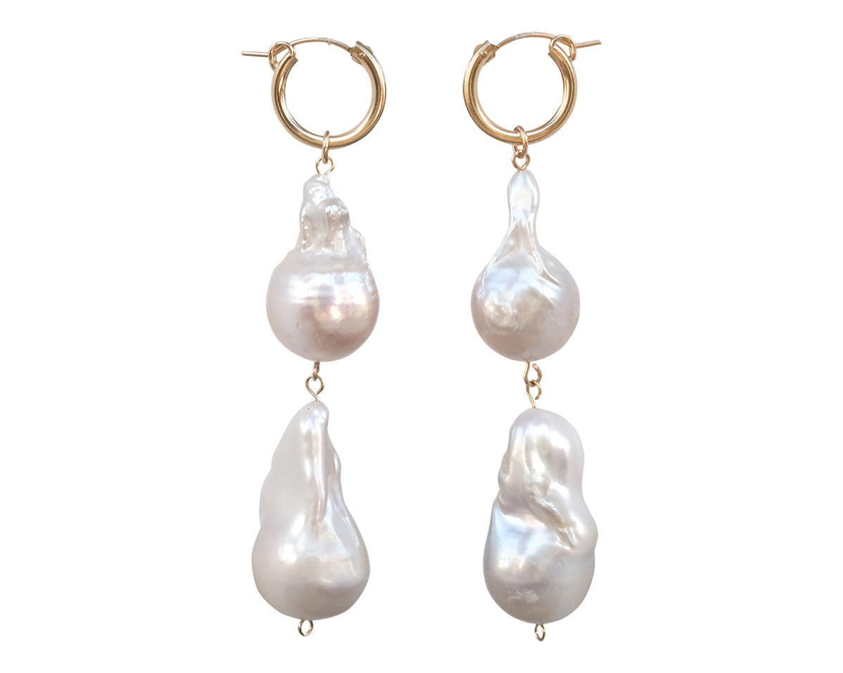 Aphrodite Baroque Pearl Earrings (Double Pearl) - S-kin Studio Jewelry | Minimal Jewellery That Lasts.