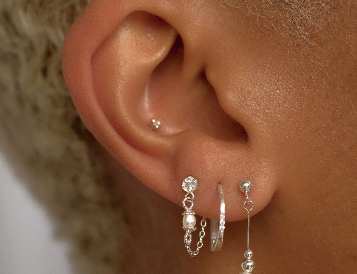 Sterling Silver Delia Pearl Drop Stud | S-kin Studio Jewelry | Ethical Piercing Earrings
