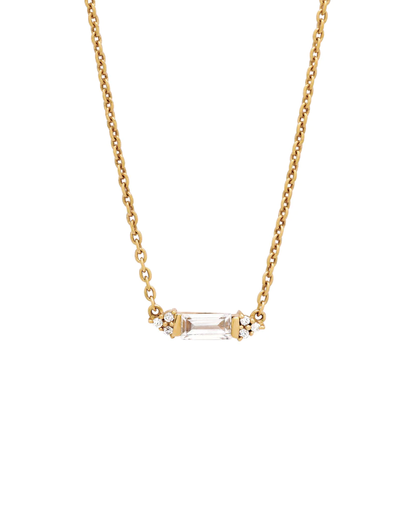 14K Gold Baguette Diamond Necklace, empire Necklace, Diamond Necklace,  Dainty Necklace, Art Deco, Rectangle Shape, Step Cut, Solid Gold - Etsy