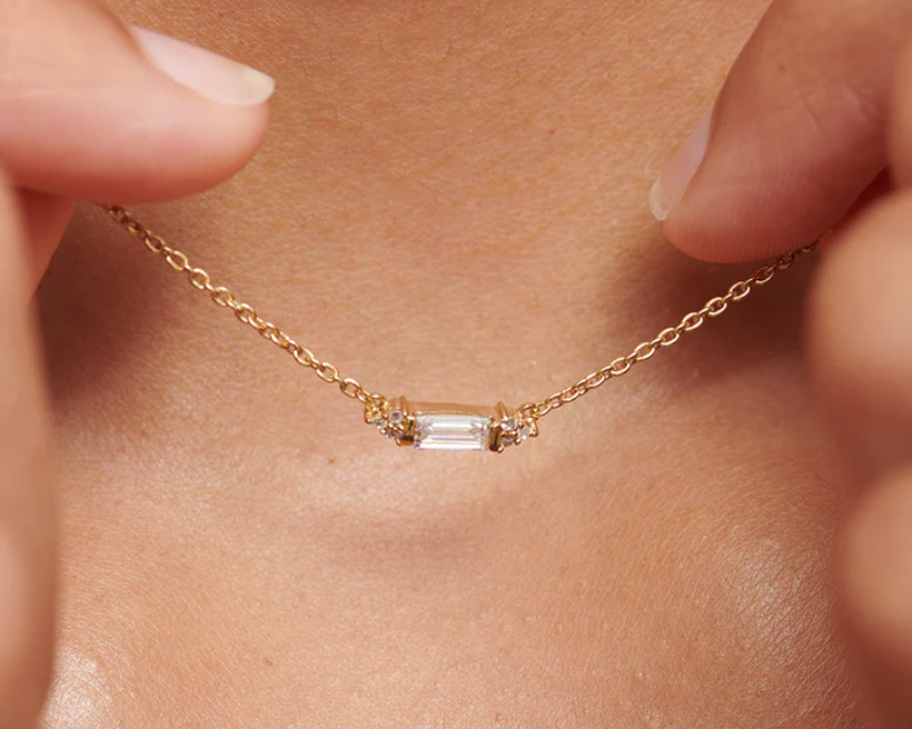 Victoria Solid Gold Baguette Diamond Necklace | 9K Solid Gold Necklaces | S-kin Studio Jewelry | Ethical Jewelry That Lasts