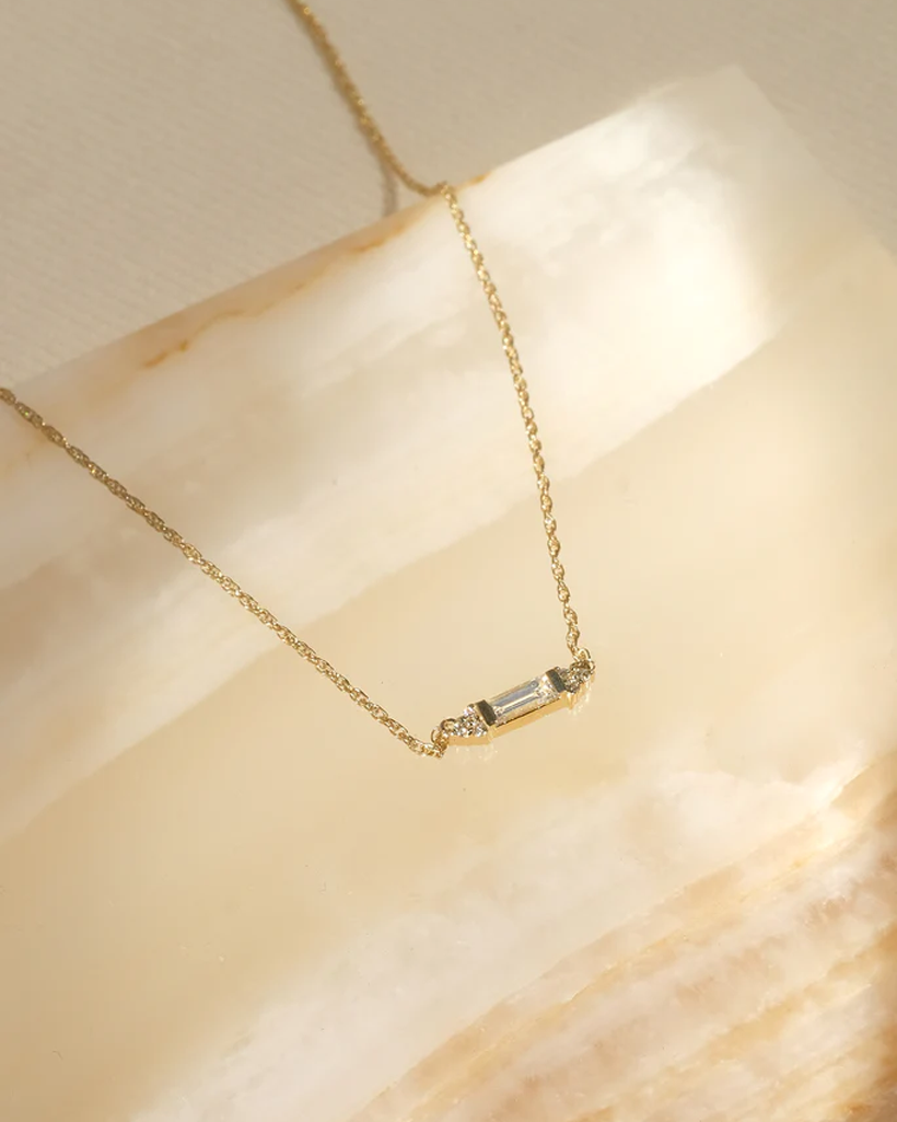 Victoria Solid Gold Baguette Diamond Necklace | 9K Solid Gold Necklaces | S-kin Studio Jewelry | Ethical Jewelry That Lasts