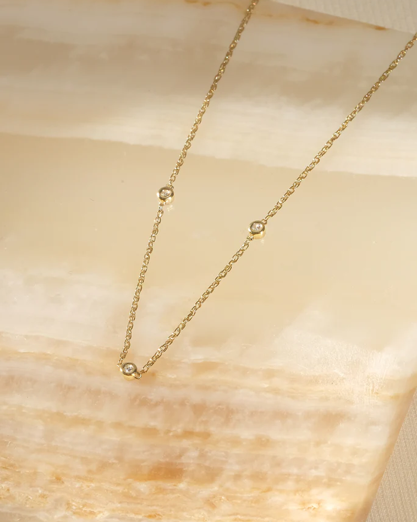 Yuki Solid Gold Trio Diamond Necklace | 9K Solid Gold Necklaces | S-kin Studio Jewelry | Ethical Jewelry That Lasts