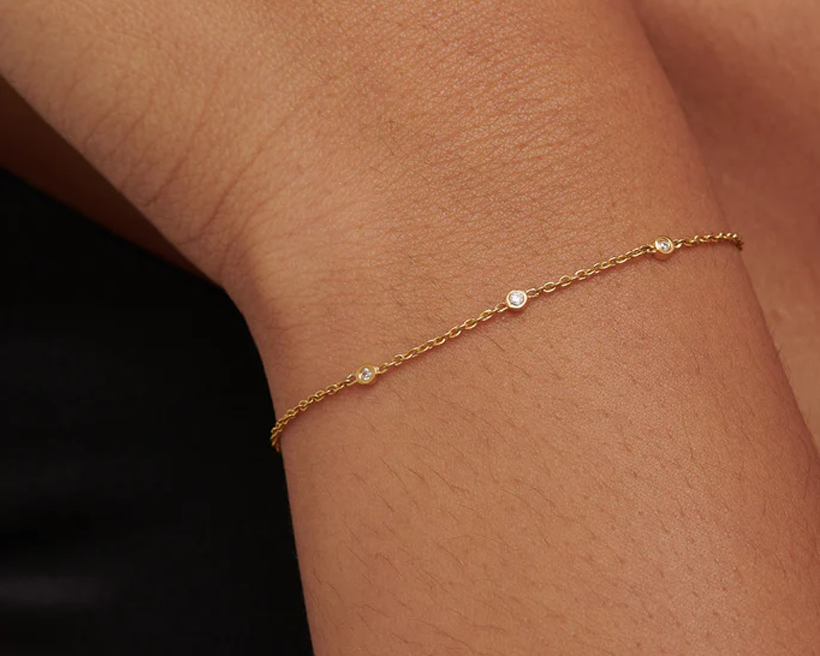 Yuri Solid Gold Trio Diamond Bracelet | 9K Solid Gold Bracelets | S-kin Studio Jewelry | Ethical Jewelry That Lasts